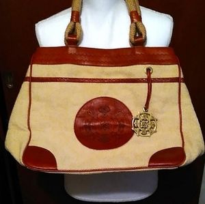Kate Landry XLarge Tote Bag Canvas Leather Logo Rope Handles 15" x 13"